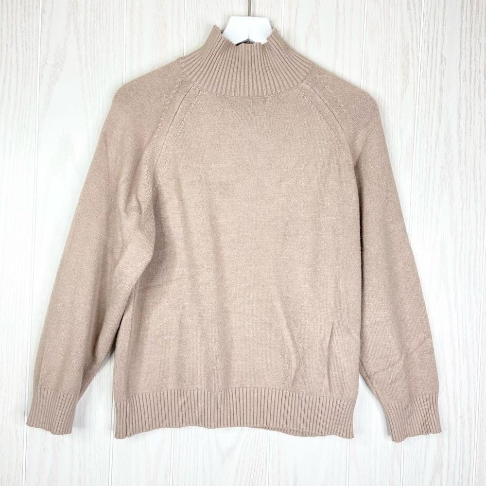 Kittenish Women's Tan Turtle Neck Raglan Long Sleeve Tunic Sweater Small